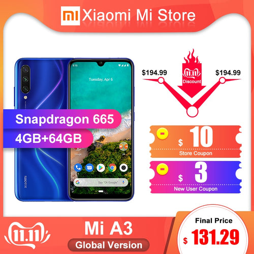 Global Version Xiaomi Mi A3 4GB 64GB Mobile Phone 6.088